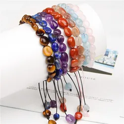 Irregular Natural Mineral Stone Bracelet Amethysts Aquamarines Rose Quartzs Bracelet For Women Braid Rope Wristband Jewelry Gift