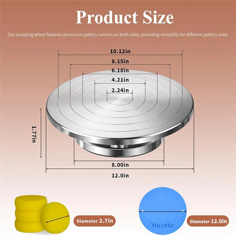 ABZV-Double-Sided 12 Inch Sculpting Wheel, Aluminium Alloy Pottery Turntable Wheel Heavy Duty Banding Wheel With Ball Bearings