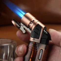 HONEST Gas Jet Cigar Lighter Three Torch Metal Windproof Elbow Butane Turbo Spray Gun Creative Smoking Tools Men's Unusual Gifts