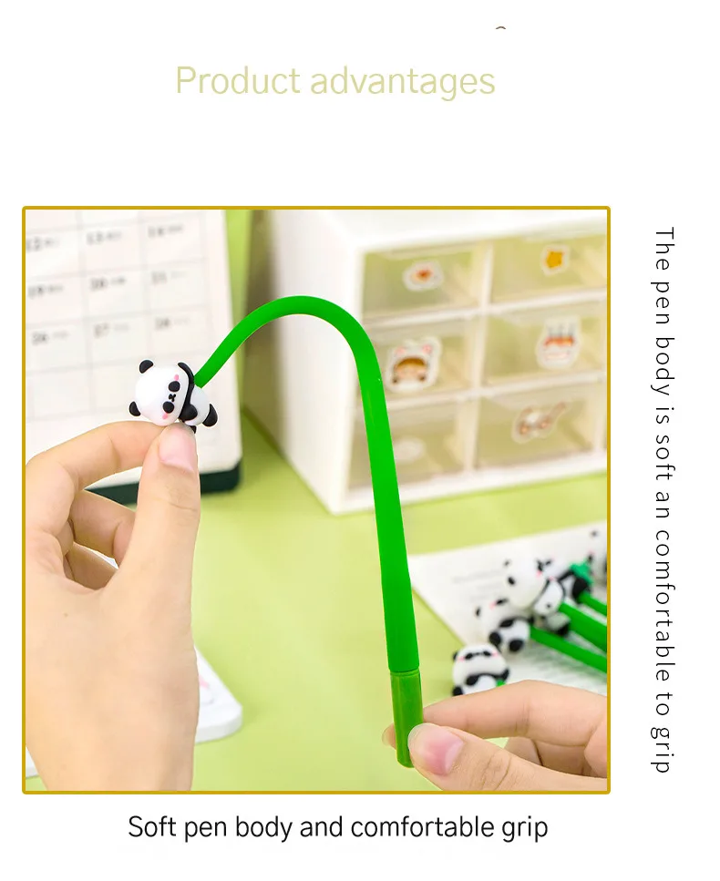 20 Penne Gel Kawaii A Forma Di Panda - Punta 0,5 Mm Inchiostro Nero - Simpatiche Penne Animali Per Bambini E Scuola