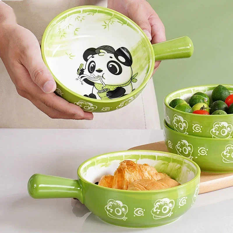 

Kawaii Panda Single Handle Ceramic Noodle Bowl Household Cute Design Large Bowl Creative Restaurant Flower Bowl Home Decoration