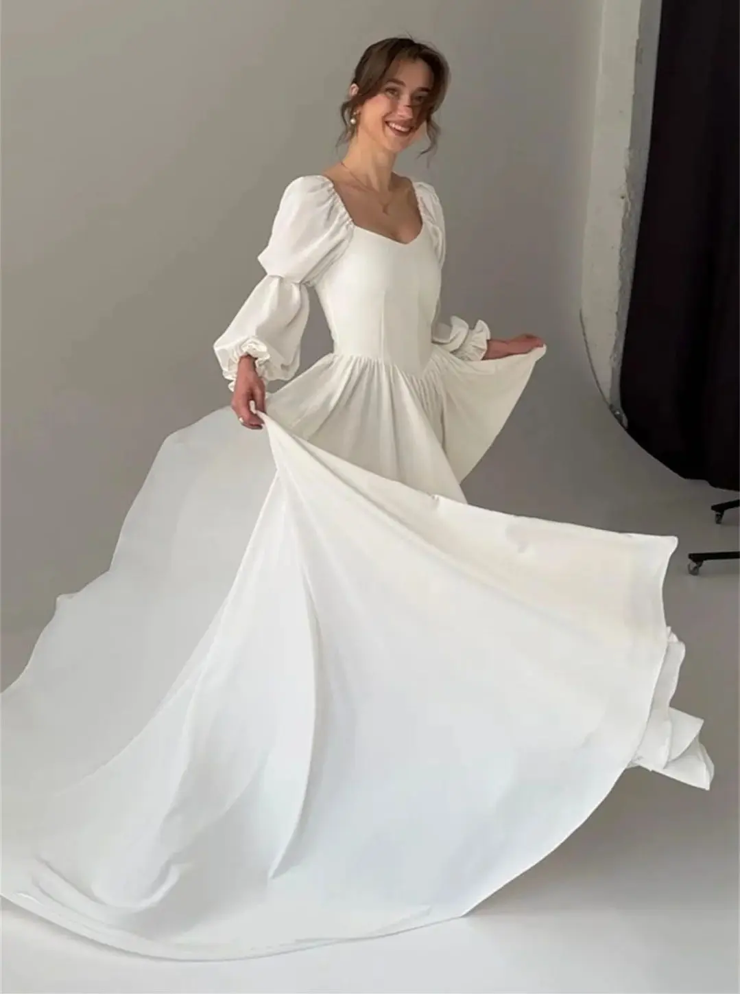 

Простые вечерние платья в греческом стиле, простые рукава-фонарики, баскское свадебное платье с оборками на талии, элегантные вечерние платья на шнуровке