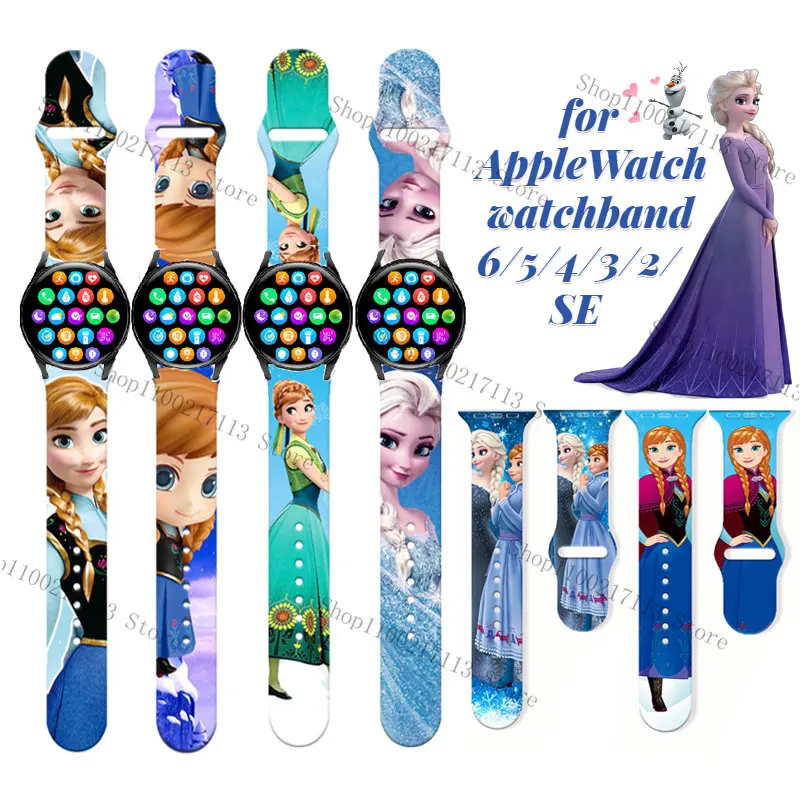 

Frozen Apple Watch strap for iWatch6/5/4/3/SE Disney Anime figures Elsa Anna Silicone smartwatch watchband bracelet 38-45mm band