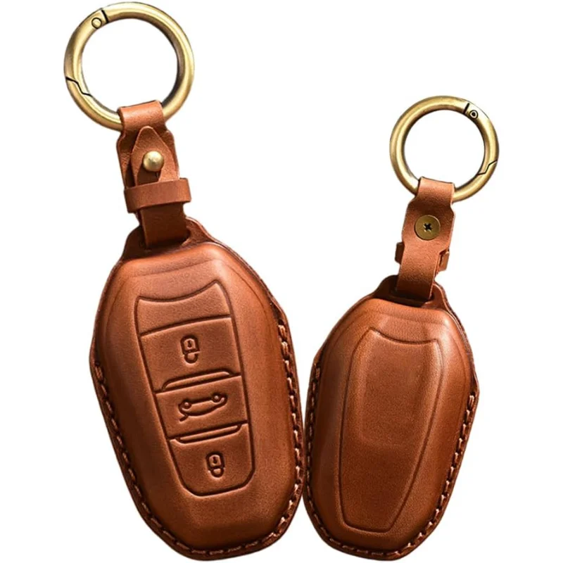 

WH Leather Key Cover Full Protection Smart Remote Car Key Case Fit For Peugeot