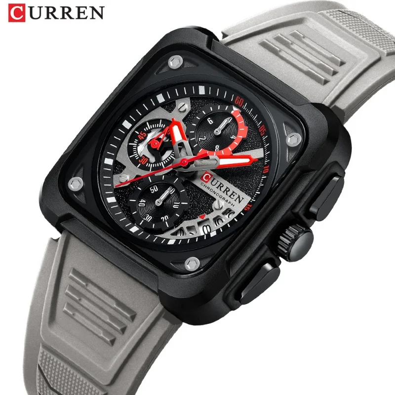 CURREN 8461 Men's Quartz Watch Multi-functional 6-Hand Unisex Square Wristwatch with Calendar Function