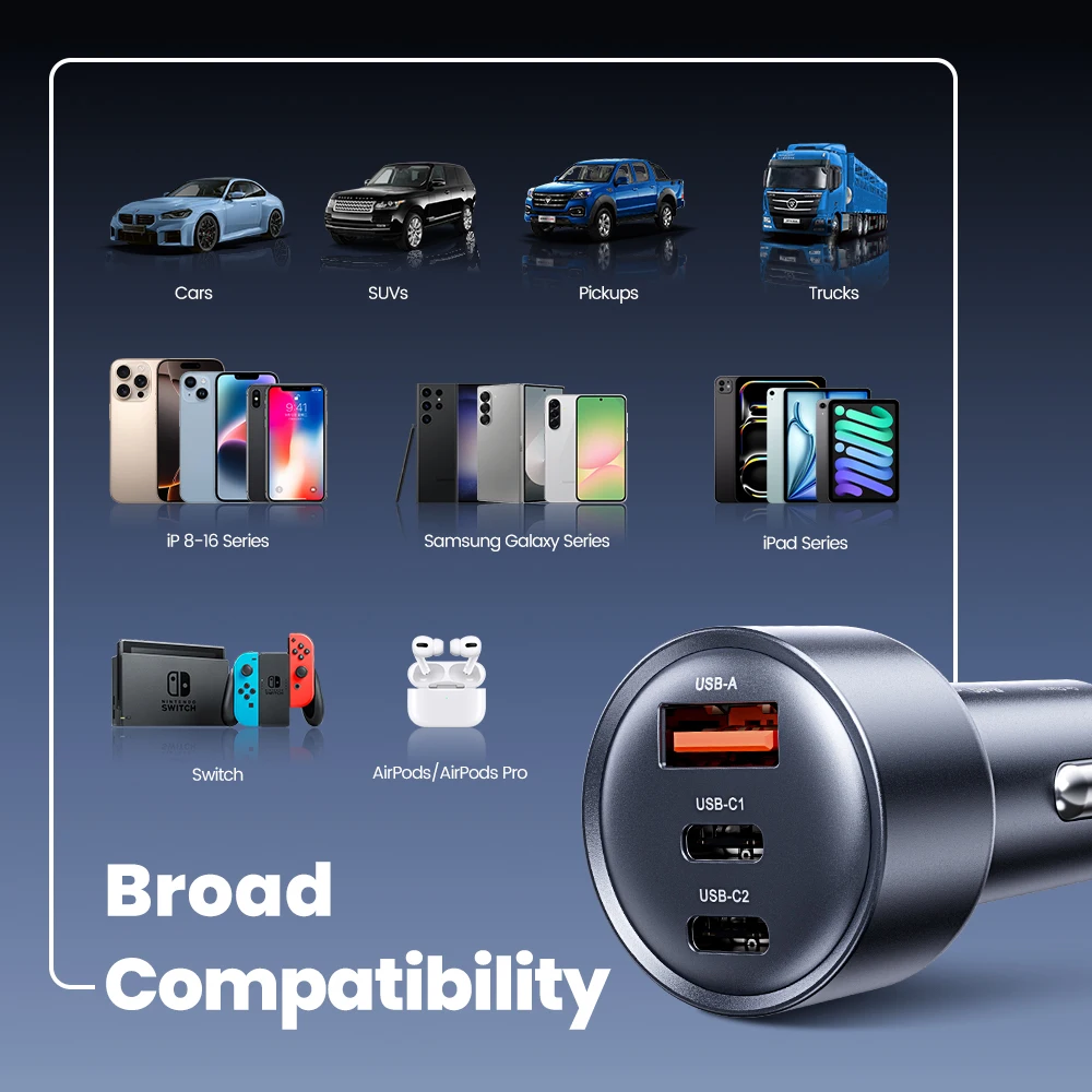 Toocki 65 واط شاحن سيارة PD 35 واط شحن سريع آيفون 16 15 14 سامسونج S24 AFC USB C شاحن هاتف السيارة لشاومي هواوي Realme