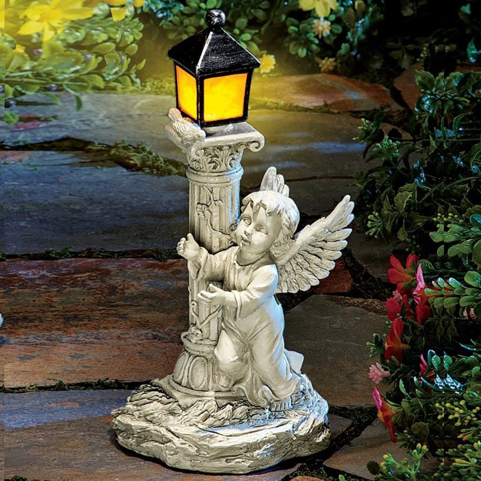 

Roman Pillar Angel Statue Garden Lamp Light Figurine Sculptures Solar Energy Halloween Ghost Witch Resin Statue Sculpture