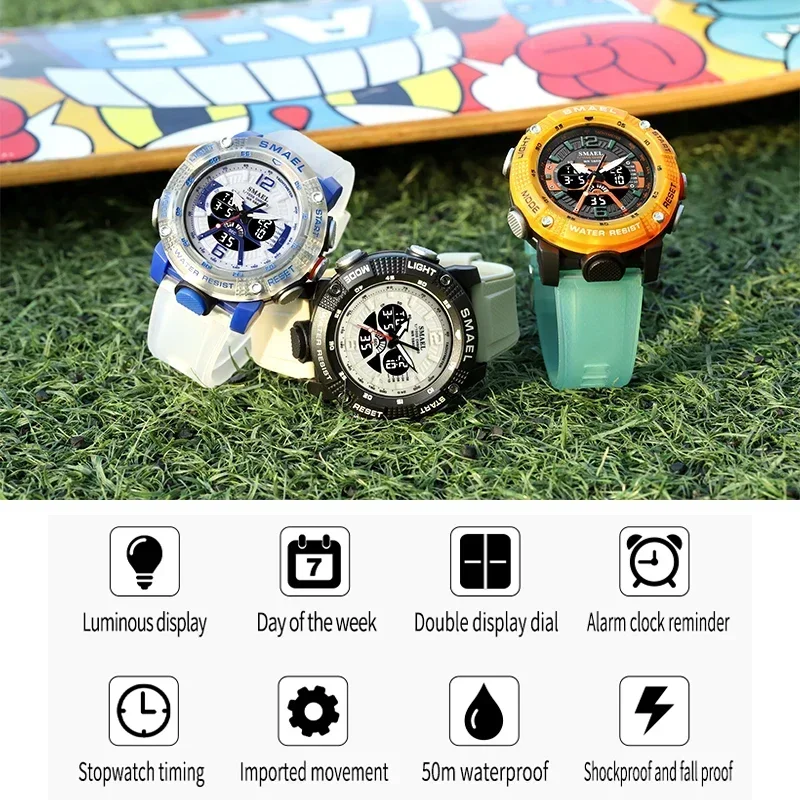 SMAEL Waterproof  Male Clock Digital LED Display Quartz Analog Stopwatch Fashion Clock  Men Watch Sport Watches 8058