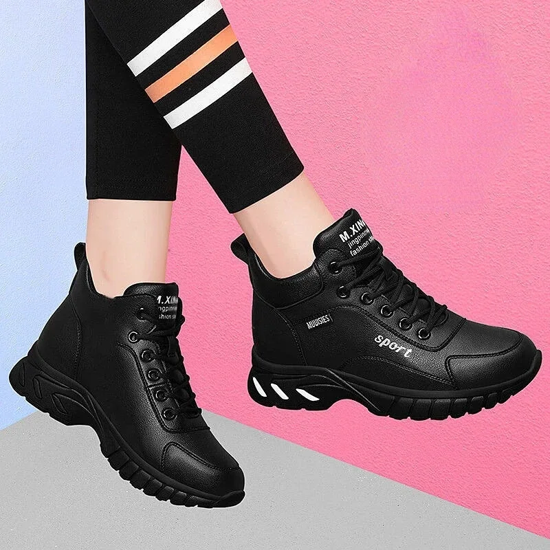 Women High Quality Leather Athletics Running Shoes Female Winter Non-slip Casual Sneakers Ladies Sport Jogging Shoes 2024