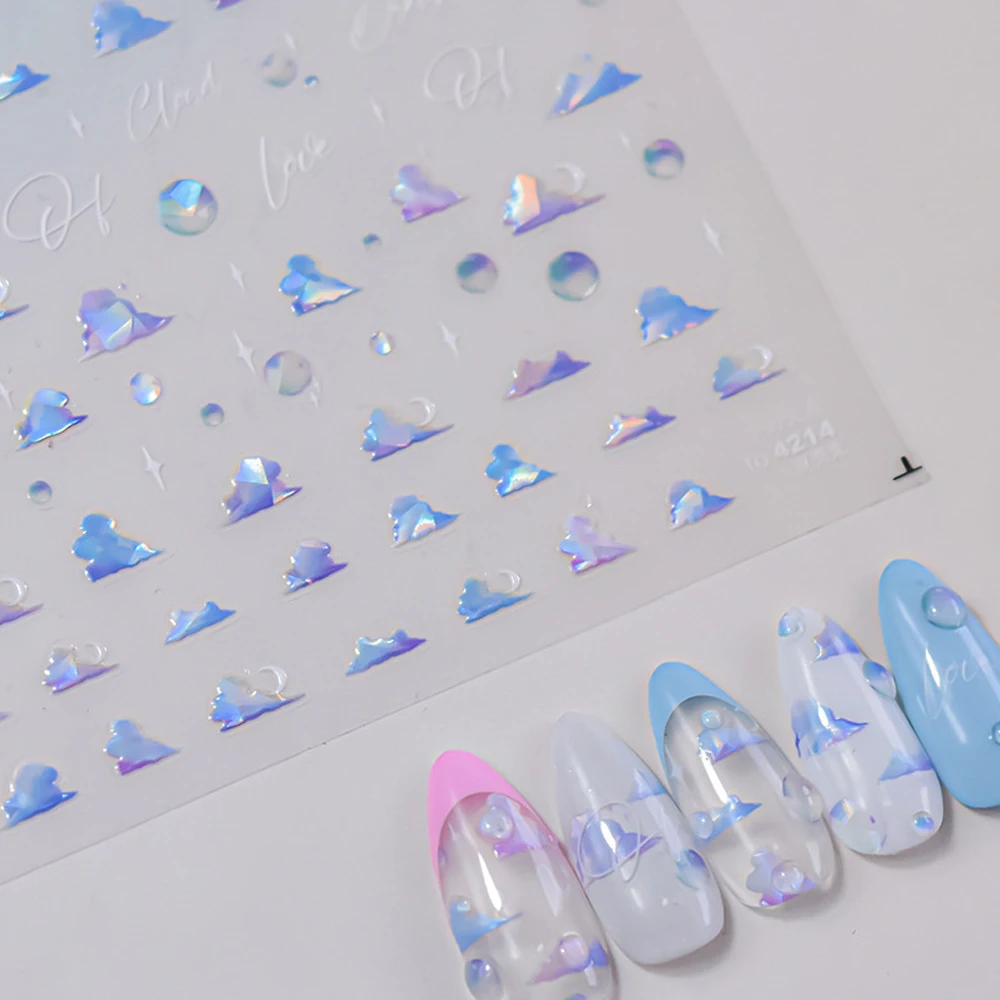 5D Pastel Cloud Nail Stickers Blue Fluffy Cloud Nail Art Dreamy Sky Gradient Nail Decal  Glossy Cloud Nail Self Adhesive DIY