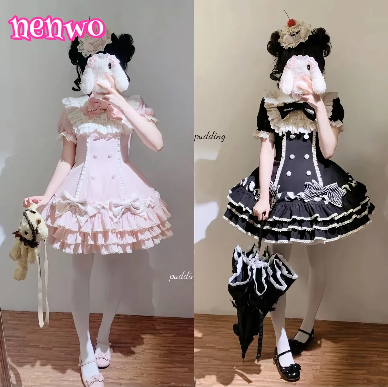 

Japanese Sweet Lolita Kawaii Short Dress Women Pink Princess Y2k Bow Ruches Slim Dresses Female Korea Style Design Chic Outfits