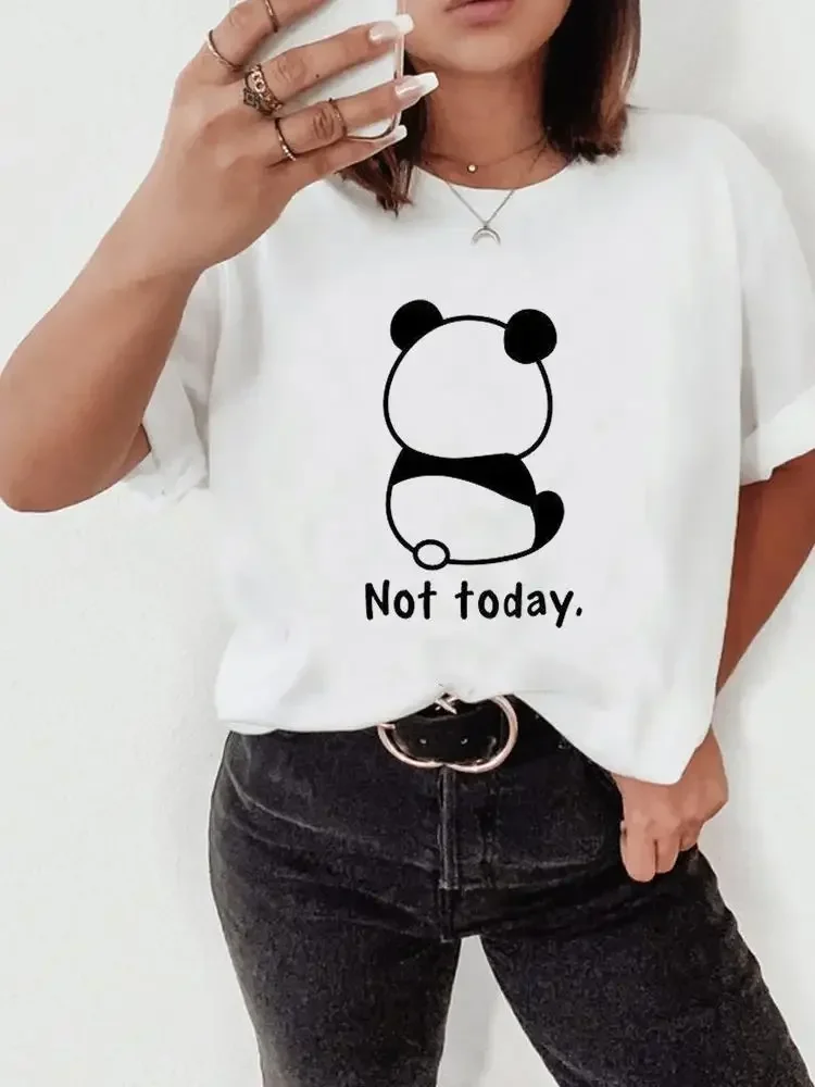 

Cute Panda Love Print Women T-shirt Funny Cartoon Graphic Short Sleeve T Shirt Female Fashion Casual Round Neck Unisex Clothes
