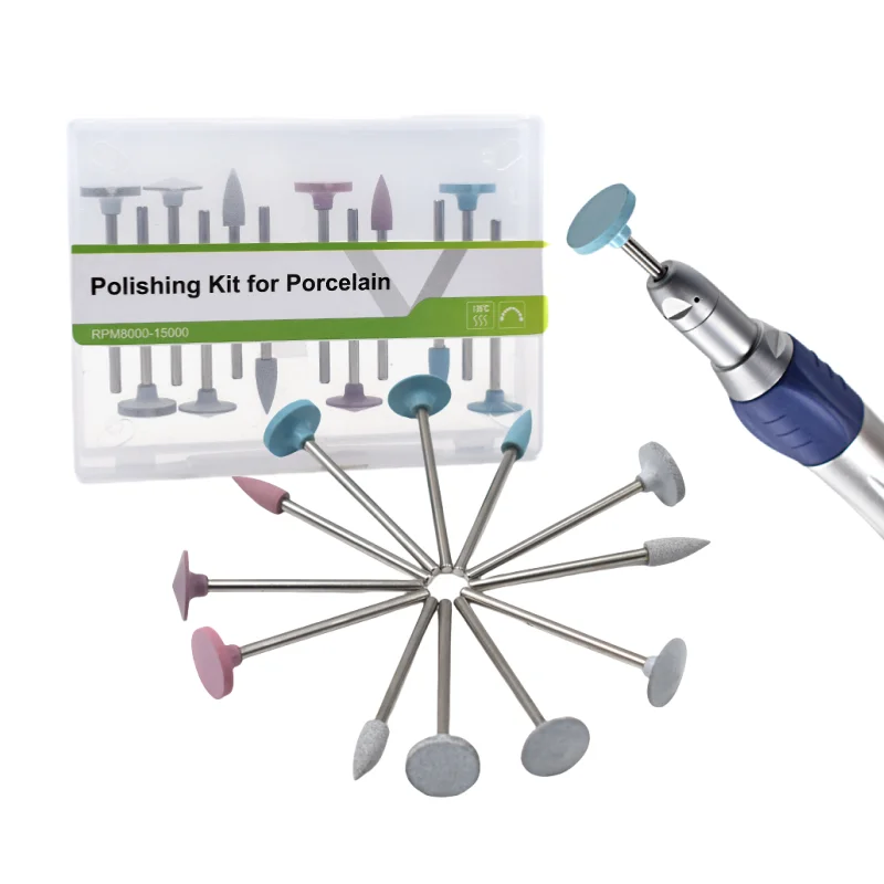 12pcs/set Lab Porcelain Teeth Polishing Kit HP 0312 for Low Speed Handpiece Lab Silicone Polishers Tool