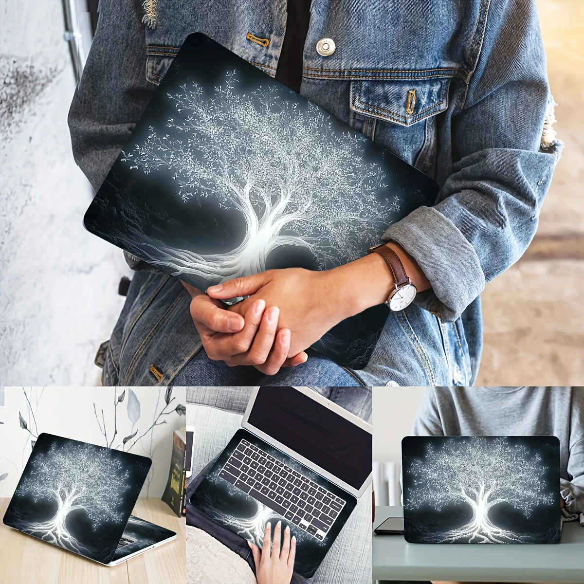 Vinyl Laptop Case Ginkgo Tree Sticker 2pcs Scratch resistant DIY Art Case for HP Dell Lenovo Apple ASUS Laptops Self-adhesive