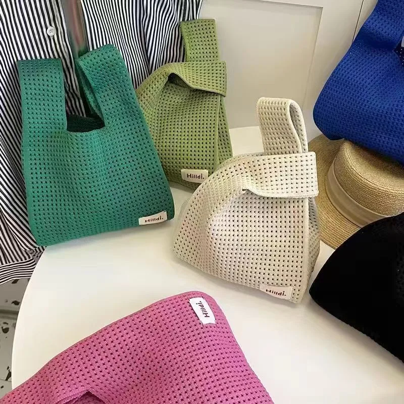 Women 2026 Vintage Top-handle Bags Simple Hollow Knit Handbag for Women Shoulder Bag Vest Bag Open Wool Bag Causal Shopping Bag