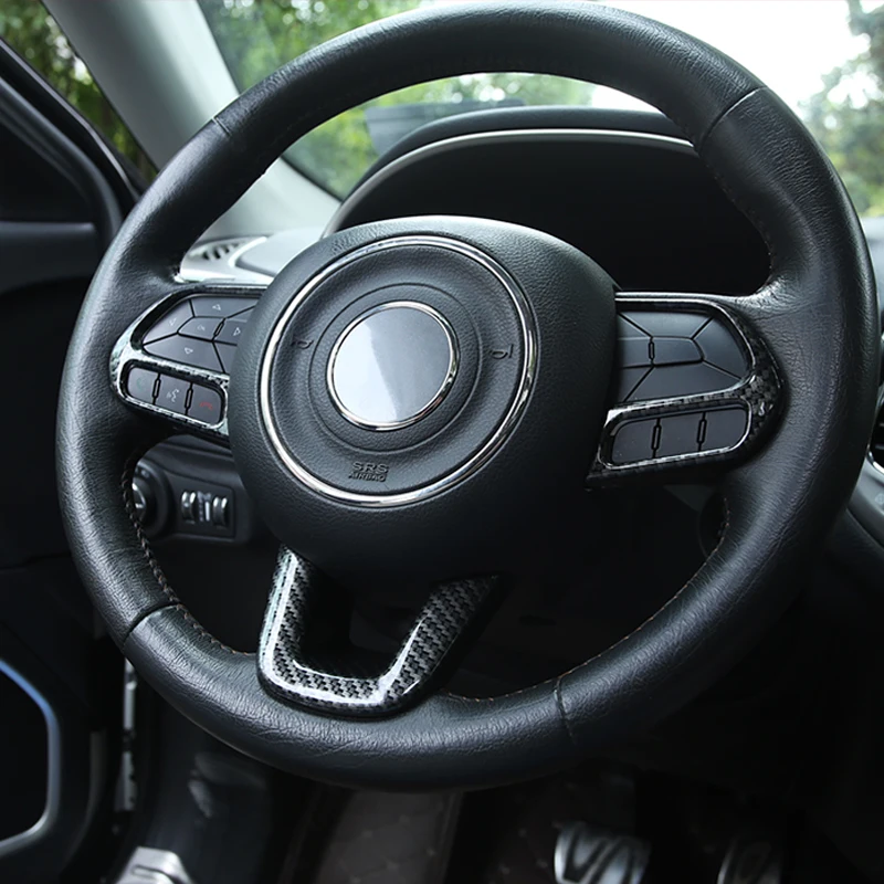 Car 3Pcs/set ABS Silver/Carbon fiber Steering Wheel Cover Stickers For Jeep Compass 2017 2018 Renegade 2015-2017 Accessories