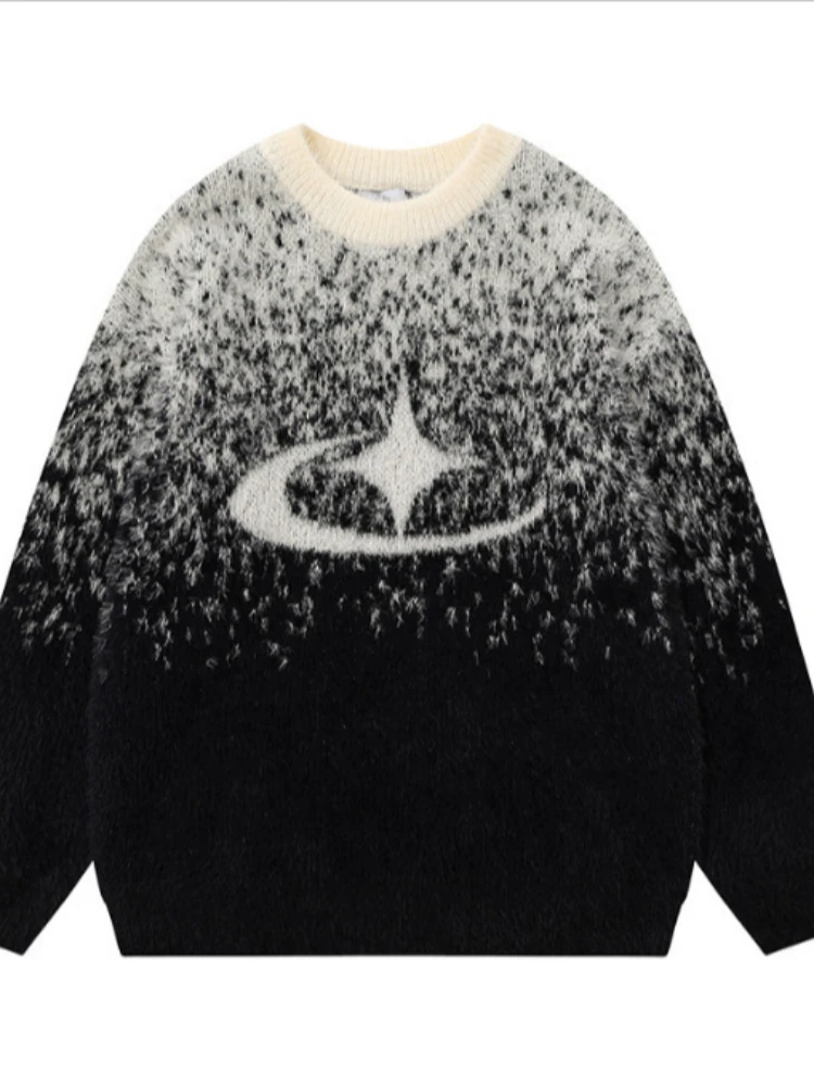 Maglione retrò Harajuku con motivo bianco e nero, pullover ampio da uomo e da donna, stile punk gotico alla moda Y2K