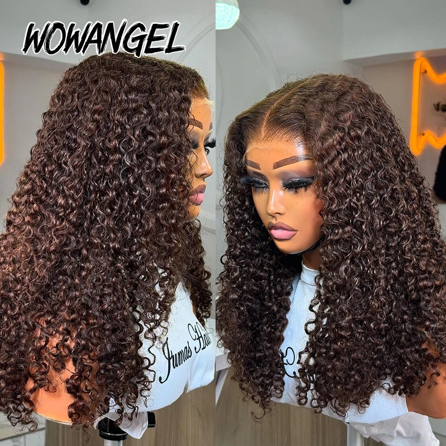 WOWANGEL Burmese Curly 5x5 HD Lace Closure Wigs Human Hair Dark Brown 2# 250% Lace Melted Glueless Wigs Virgin Ready To Wear