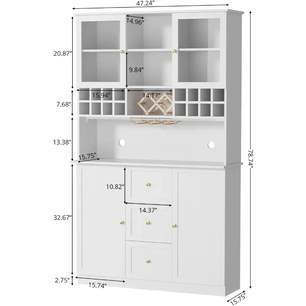 78'' Bar Cabinet with LED Light and Storage Shelves, Tall Freestanding Liquor Cabinets with Wine & Glasses Rack, Storage Cabinet