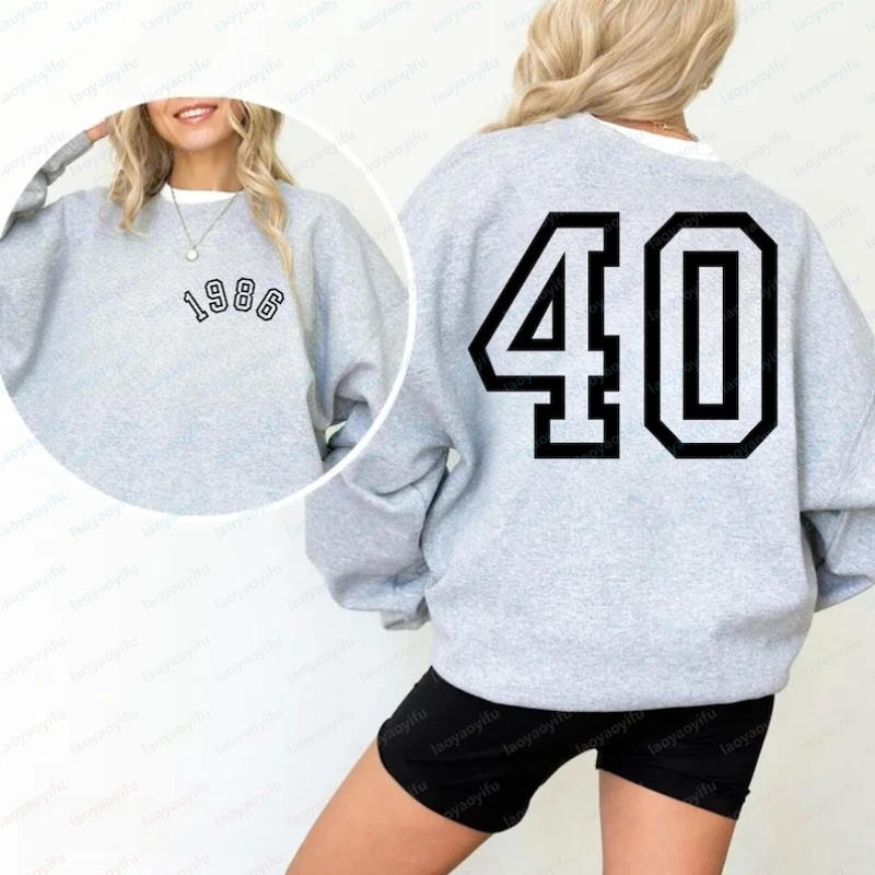 Custom Birthday Sweatshirt Gift Back and Front Design 1986 Birthday Year Number Sweat for Women 40th Birthday Sweatshirt Clothes