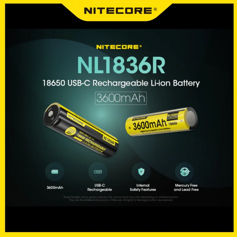 Wysokowydajny akumulator litowo-jonowy NITECORE NL1836R 3600 mAh USB-C 18650 z certyfikatem CE