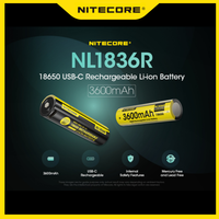 High Performance NITECORE NL1836R 3600mAh USB-C Rechargeable Li-ion Battery 18650 by CE certified