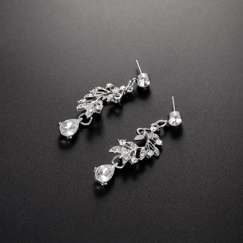 

1 set 1 Set Rhinestone Earrings Necklace Wedding Bride Jewelry Gift Costume Matching Girls Danglers Neck Pendant Decor