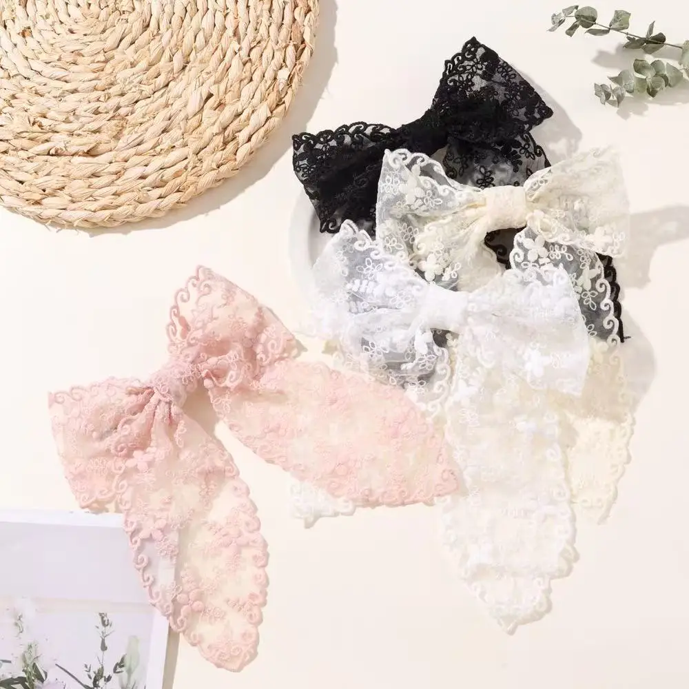 1PC super fairy lace hairpin, mesh four-leaf clover bow spring clip,European and American cross-border spring handmade headwear