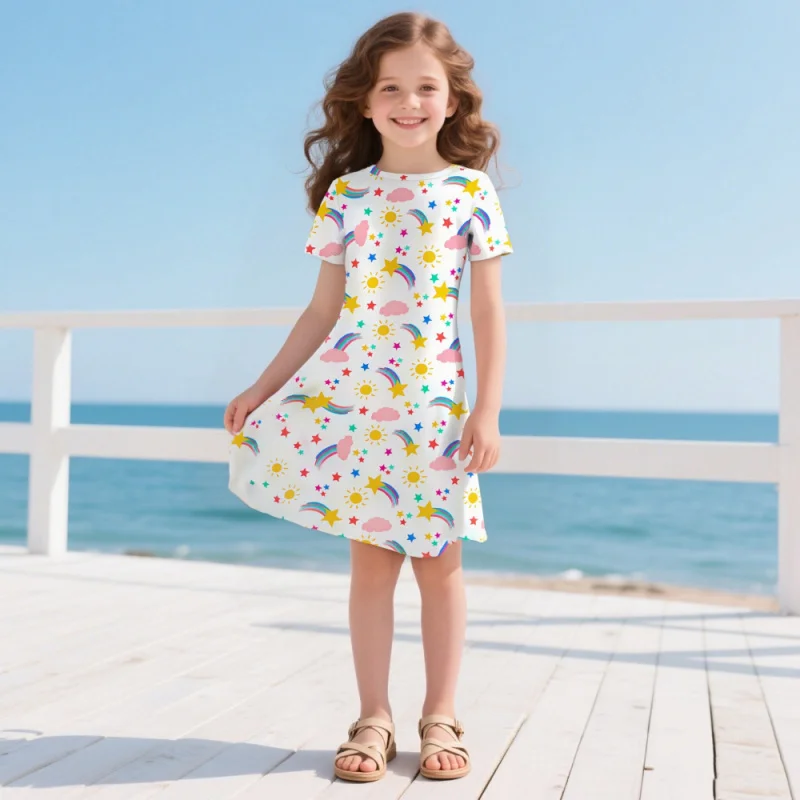 

2025 Girls' Casual Fashion Short Sleeve Dress
