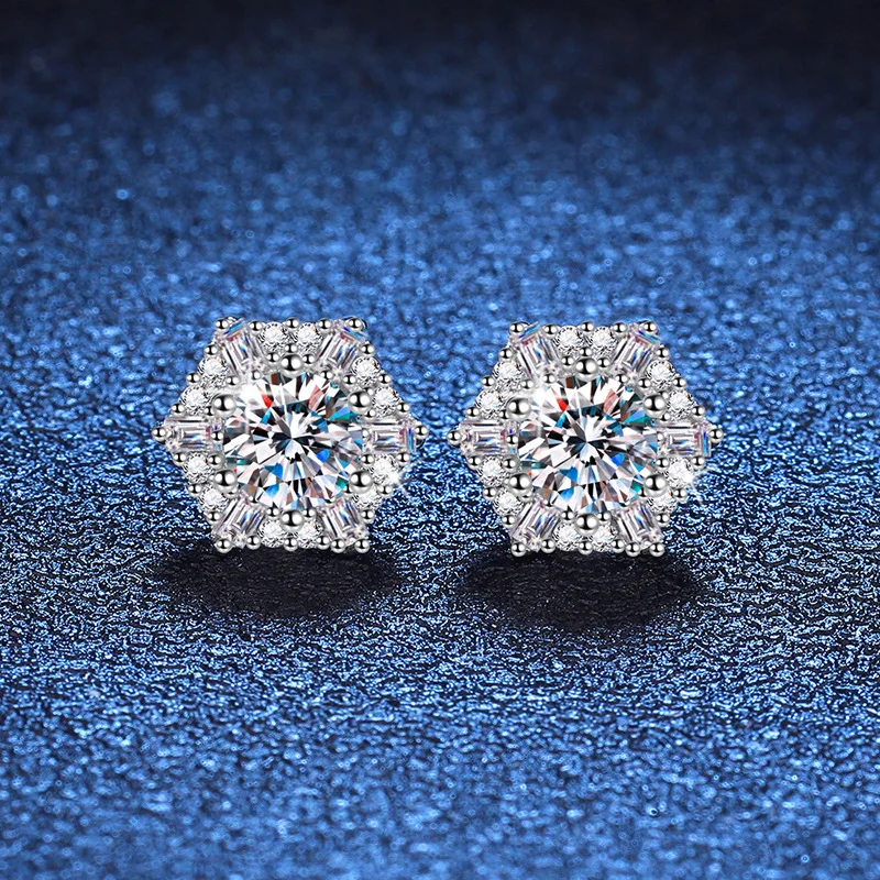 

s925 Sterling silver stud earrings Moisanne Diamond Stud earrings Hexagon Star Luxury Wind All matching earrings D color Moissan