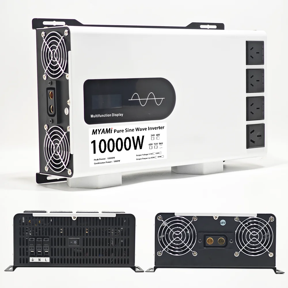 MYAMi New Product New Design 10KW Pure Sine Wave Power Inverter 24V/48V/60V/72V/96V DC To AC 110V/220V Quad Output For RV