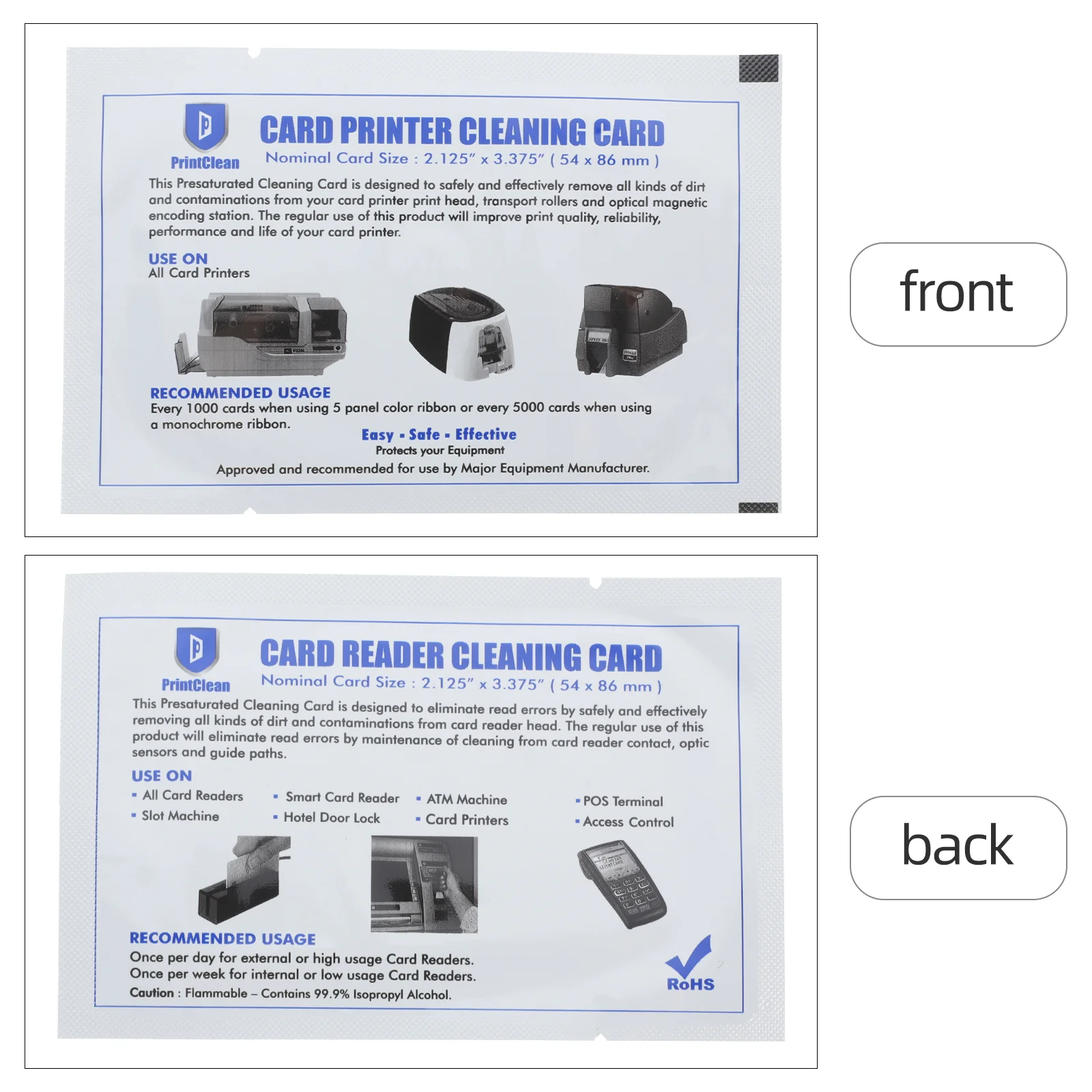 Acessório de limpieza Máquina de tarjetas de crédito Terminal Pos Herramientas Suministro Limpiador de lector de doble cara Todo prop