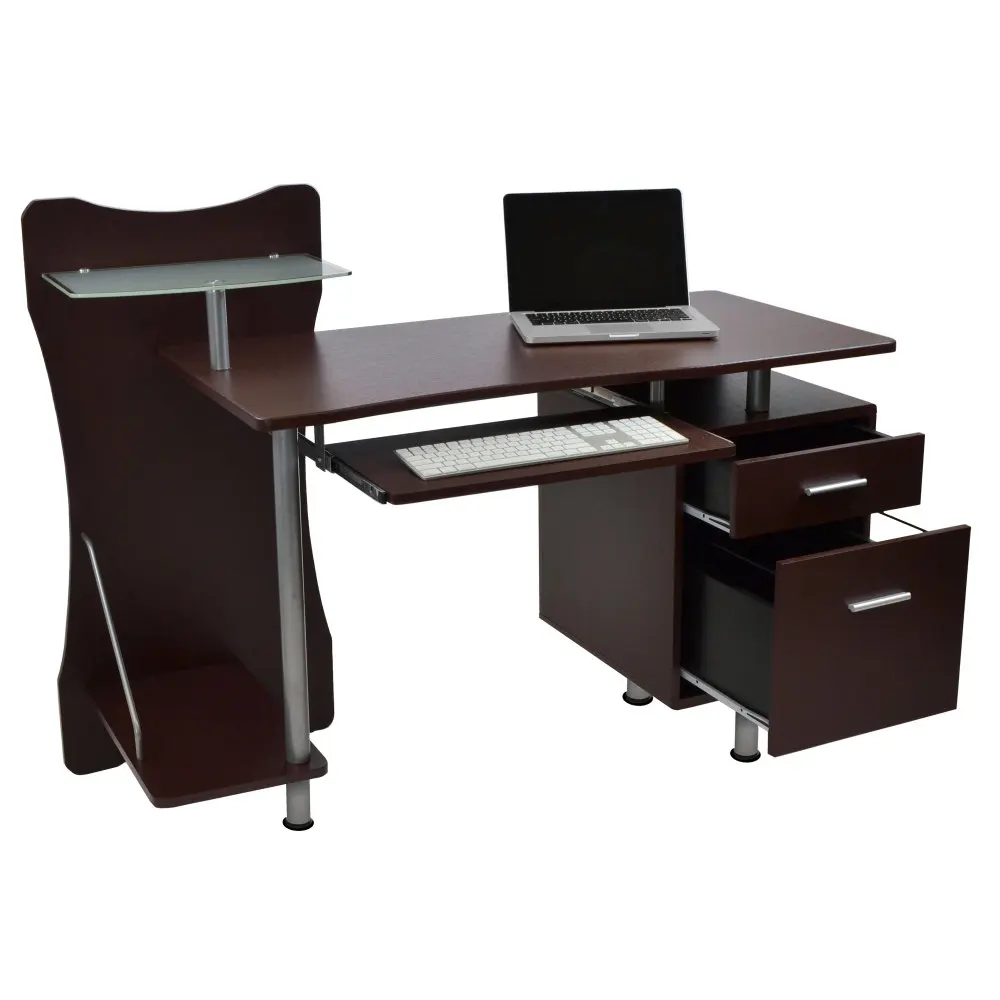 Mobili Stylish Computer Desk with Storage, Chocolate