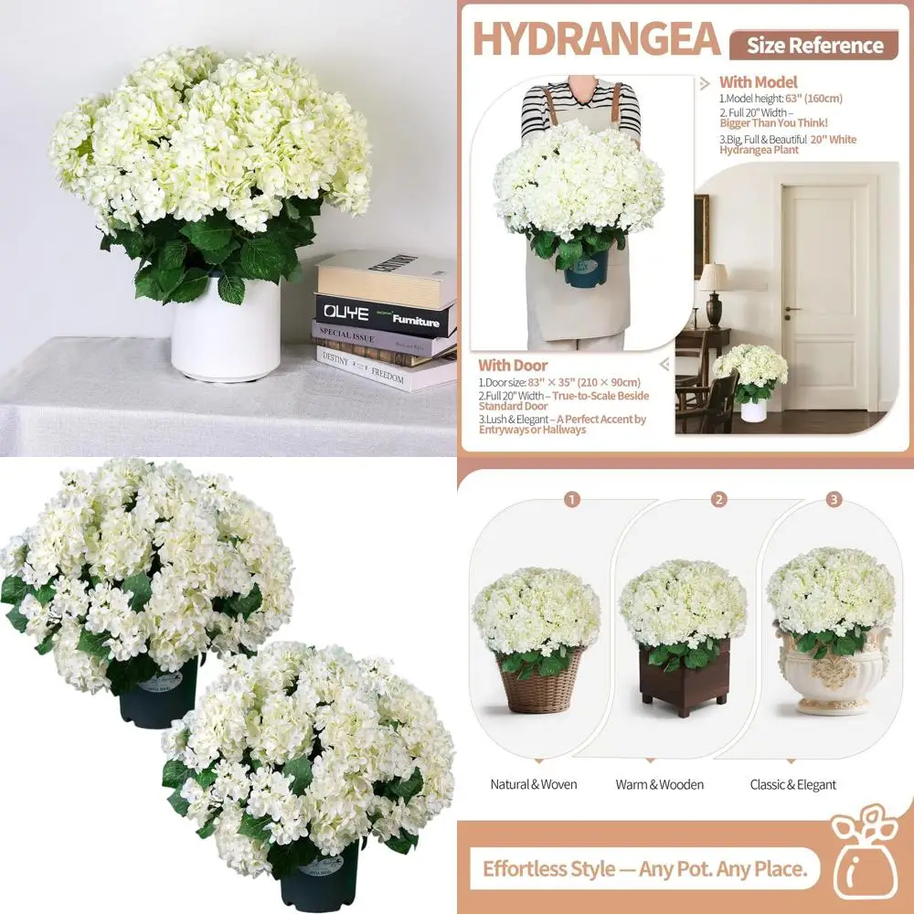 

20 устойчивых к ультрафиолетовому излучению белых искусственных втулок гортензии для украшения крыльца, сада, двора и патио