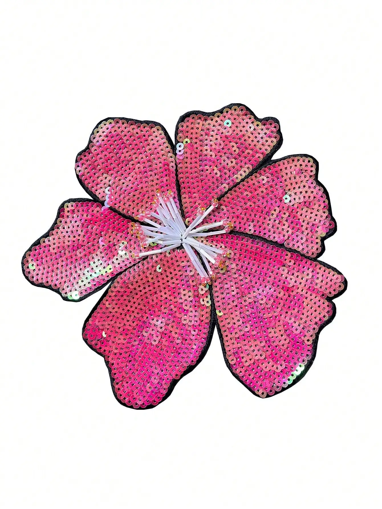 1 Piece 20*20CM Large Red Sequins Beads Flower Patch for Evening Dress Swimsuit DIY Applique