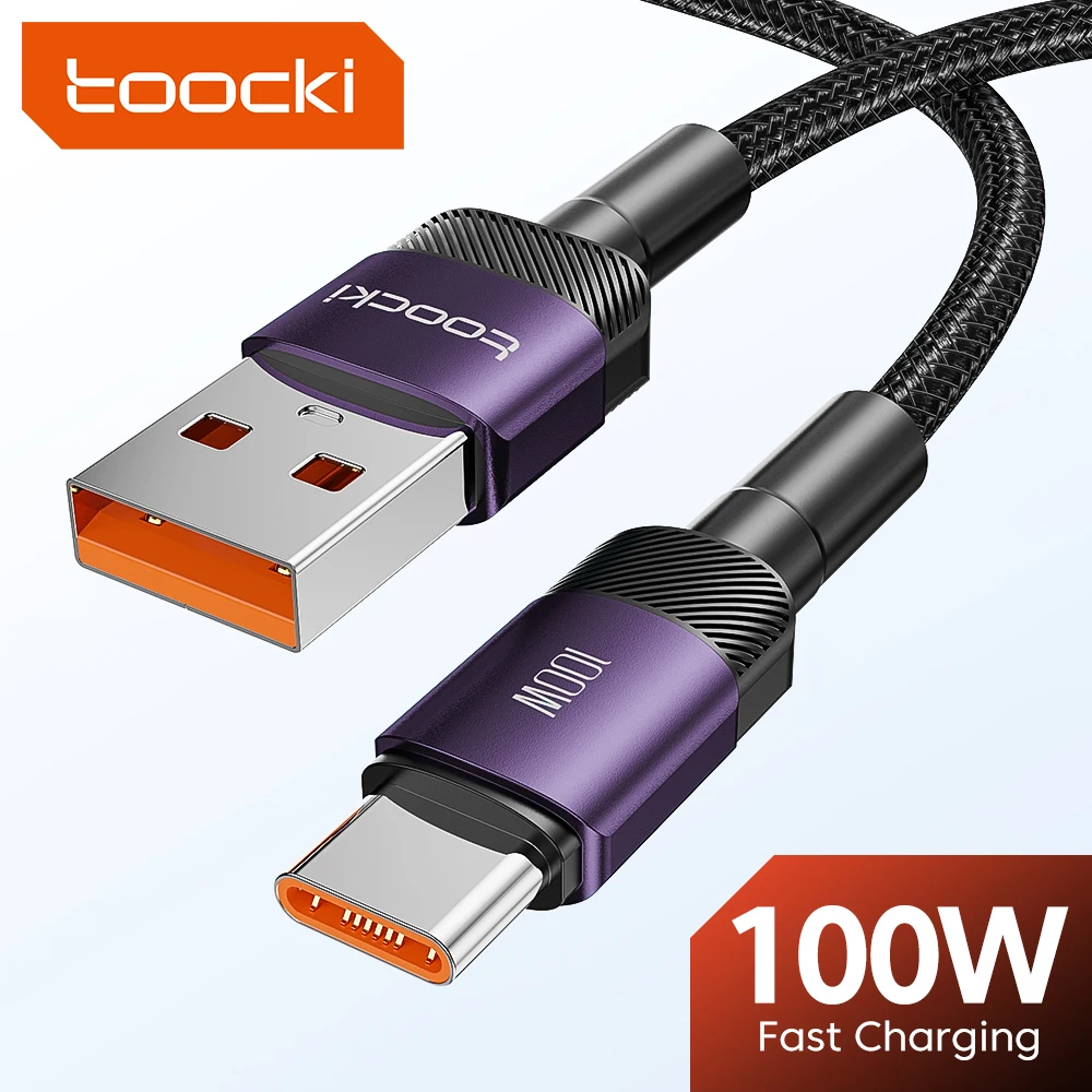 Toocki-6A USB c형 케이블, 100W 고속 충전, 샤오미 포코 삼성 화웨이 리얼미 oppo용 USB C 데이터 코드