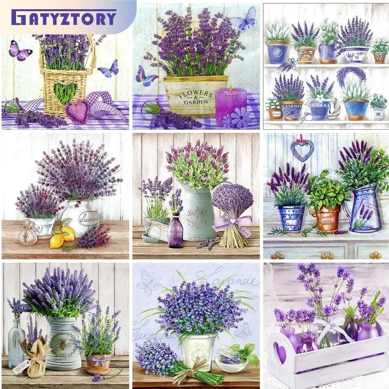 

GATYZTORY Full Diamond Embroidery Lavender 5D Diamond Painting Flowers Mosaic Cross Stitch Kits Arts And Crafts Bedroom Decorati