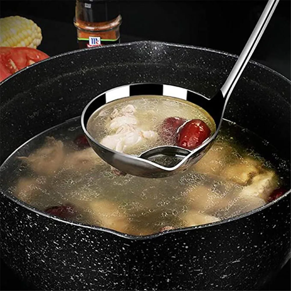 Stainless Steel Colander Spoon Soup Colander Kitchen Soup Gravy Oil Soup Fat Separator Ladles Skimmer Spoon Soup Colander