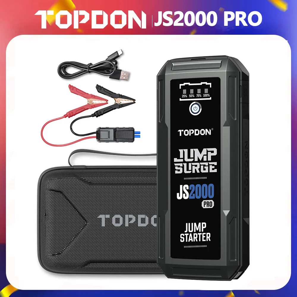 

TOPDON JS2000PRO 2500A Jump Starter Power Bank Автомобильное пусковое устройство 16000 мАч для аварийного автомобильного аккумулятора 8,0 л/6,0 л