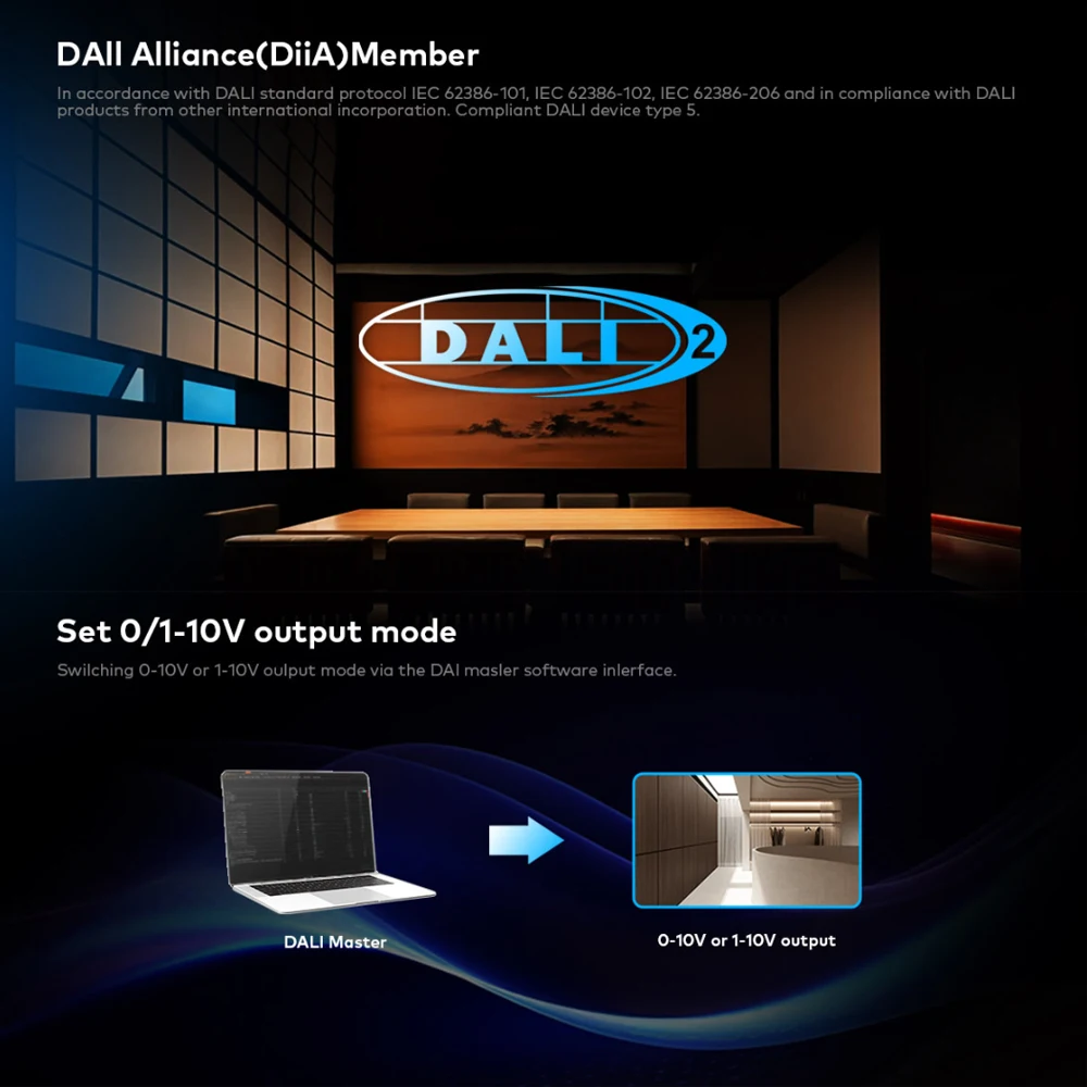 DALI 0/1-10V LED Dimmer 1 CH 0-10V 1-10V Output Compliant DALI Device Type 5 Dimmable LED Drivers for Single color LED Strip