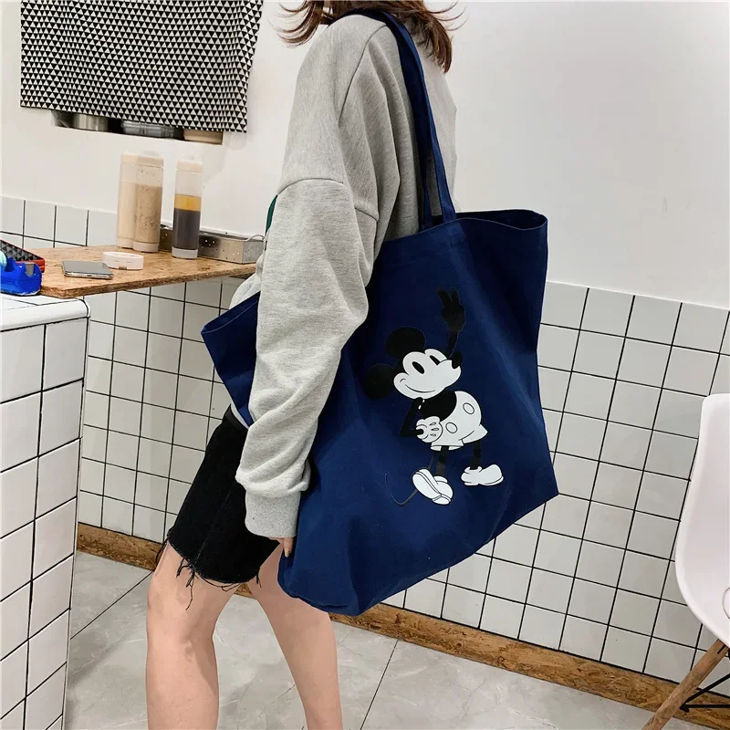 Disney Mickey mouse canvas handbags cosmetic bag large-capacity tote bag trendy portable large bag shoulder shopping bag