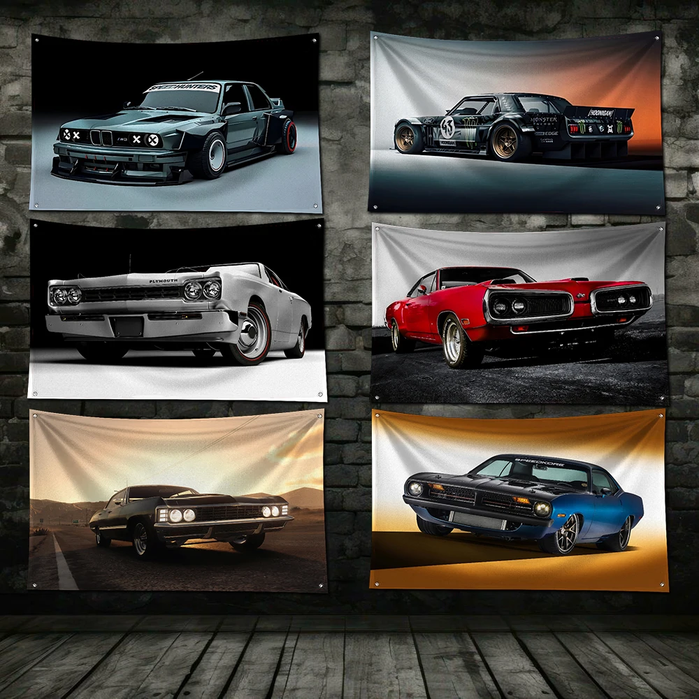 3x5 Ft Highthorsepower Modified Super Racing Car Flag Polyester Printing Banner Garage Wall Out Door Decoration With Grommets