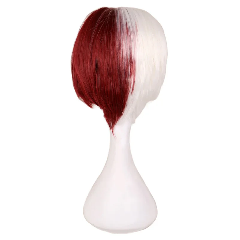 Cosplay Wig My Hero Academia Anime Costume  Half White Half Red Short Straight Wigs for Women or Men Halloween Family Party