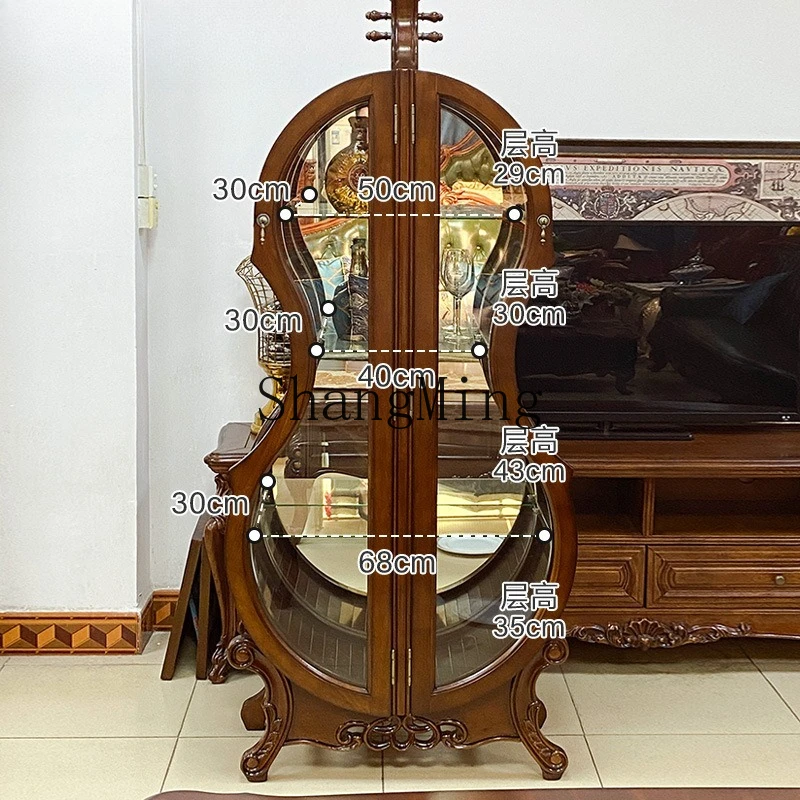 

FG Cello Wine Cabinet Solid Wood Carved Double-Sided Glass Living Room Display Cabinet Home Display Cabinet