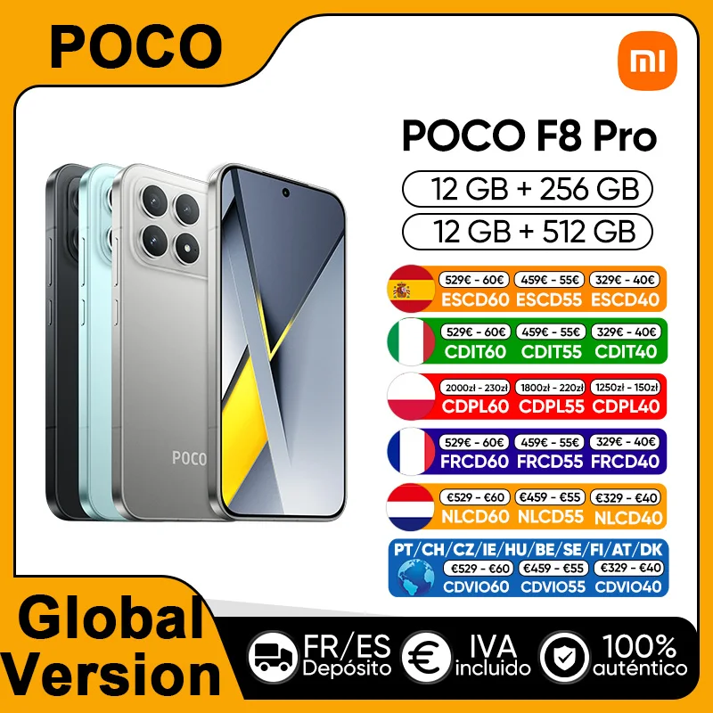 Version mondiale POCO F8 Pro 5G Smartphone Snapdragon ®   8 Elite Écran AMOLED pour soins oculaires 6,59" 6210 mAh 100 W HyperCharge IP68 NFC