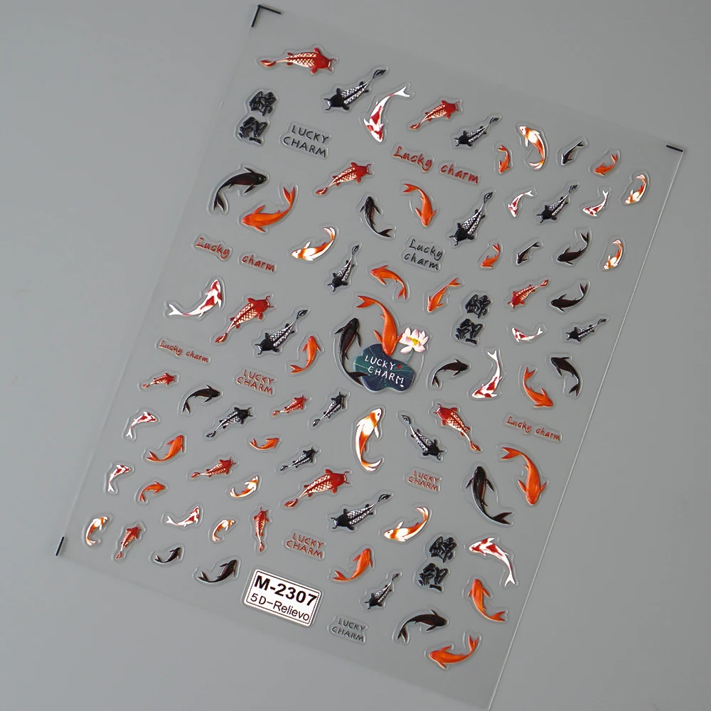1 個 5D レリーフ漫画シリーズネイルアートステッカーかわいい鯉魚デザインネイルデコレーション転送スライダーデカール DIY アクセサリー