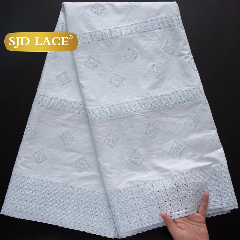 

SJD LACE Африканская белая хлопковая кружевная ткань 5 ярдов 2024 Новейшая нигерийская вышивка Хлопковое кружево Швейцарская вуаль Кружева для мужчин Cloth4053