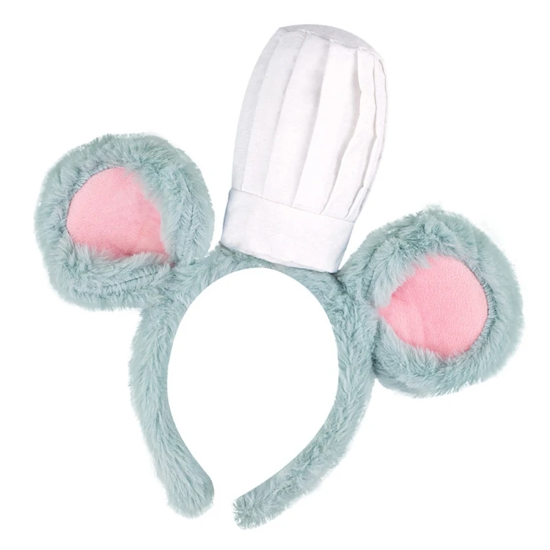 F42F Chefs Hat Hair Hoop Mouse Pattern Ears Headbands Lovely Cosplay Headpiece for Cooking Enthusiasts