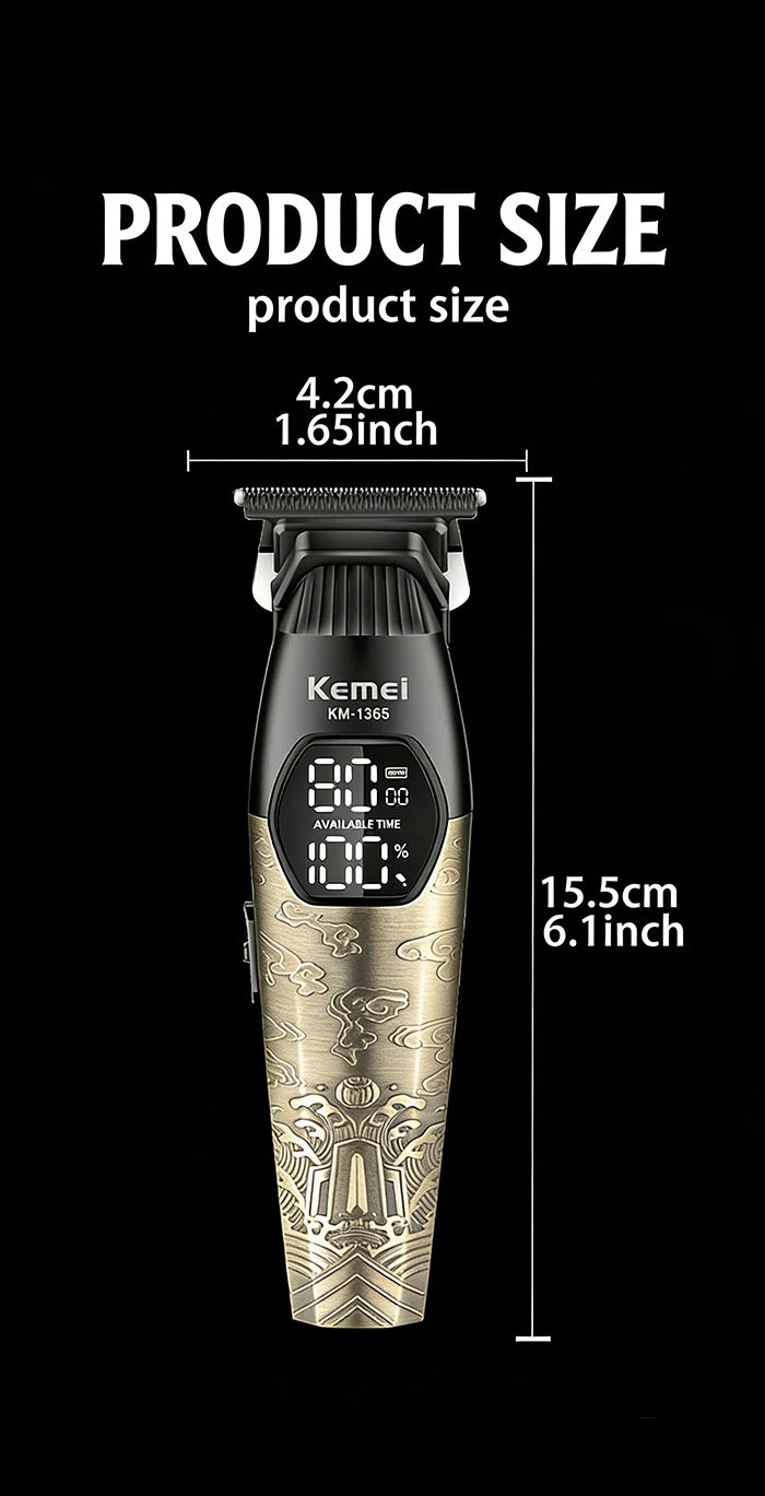 Kemei KM-1365 Elektrischer Haarschneider Professioneller Präzisions-Trimmer Metall-Haarschneidemaschine mit Digitalanzeige – Detail 9