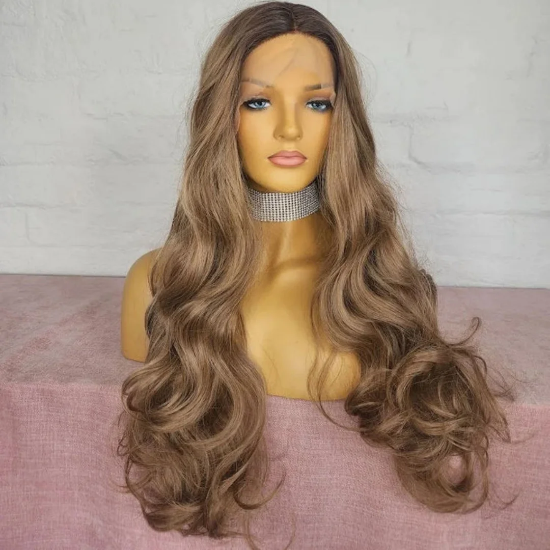

Highlight Honey Brown Wigs Loose Wave Synthetic Wig Female Pre Pucked Hairline Unknotted Glueless Wear To Go Daily Party Use